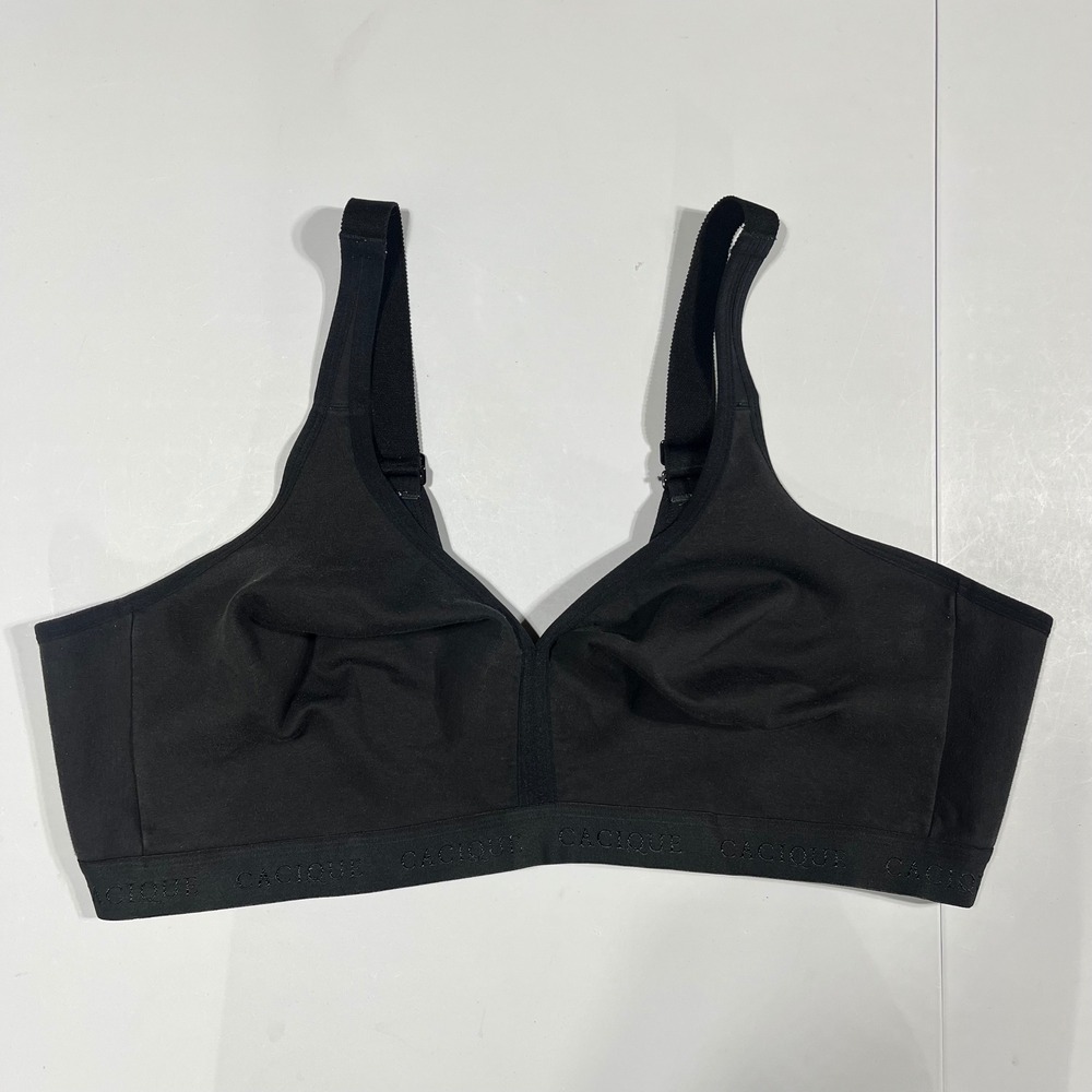 Cacique Black Unlined Full Coverage No-Wire Bra 50D Logo Band Cotton Blend